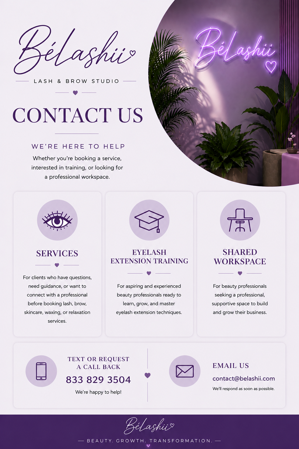 CONTACT BELASHII LASH AND BROW STUDIO