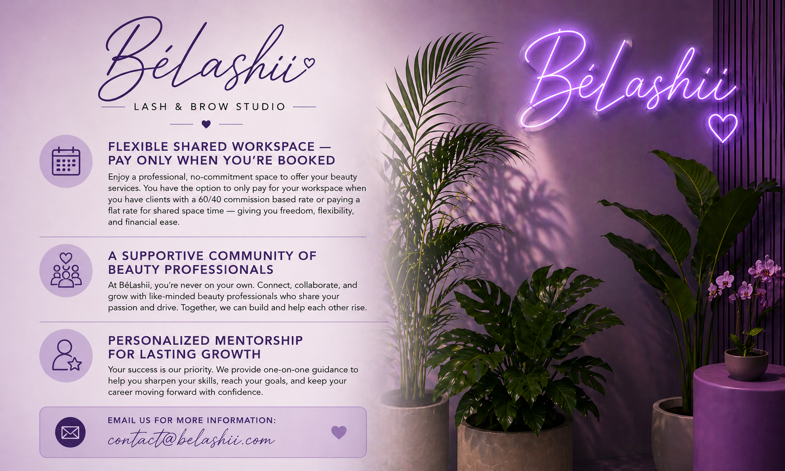 BeLashii lash and brow studio shared salon space