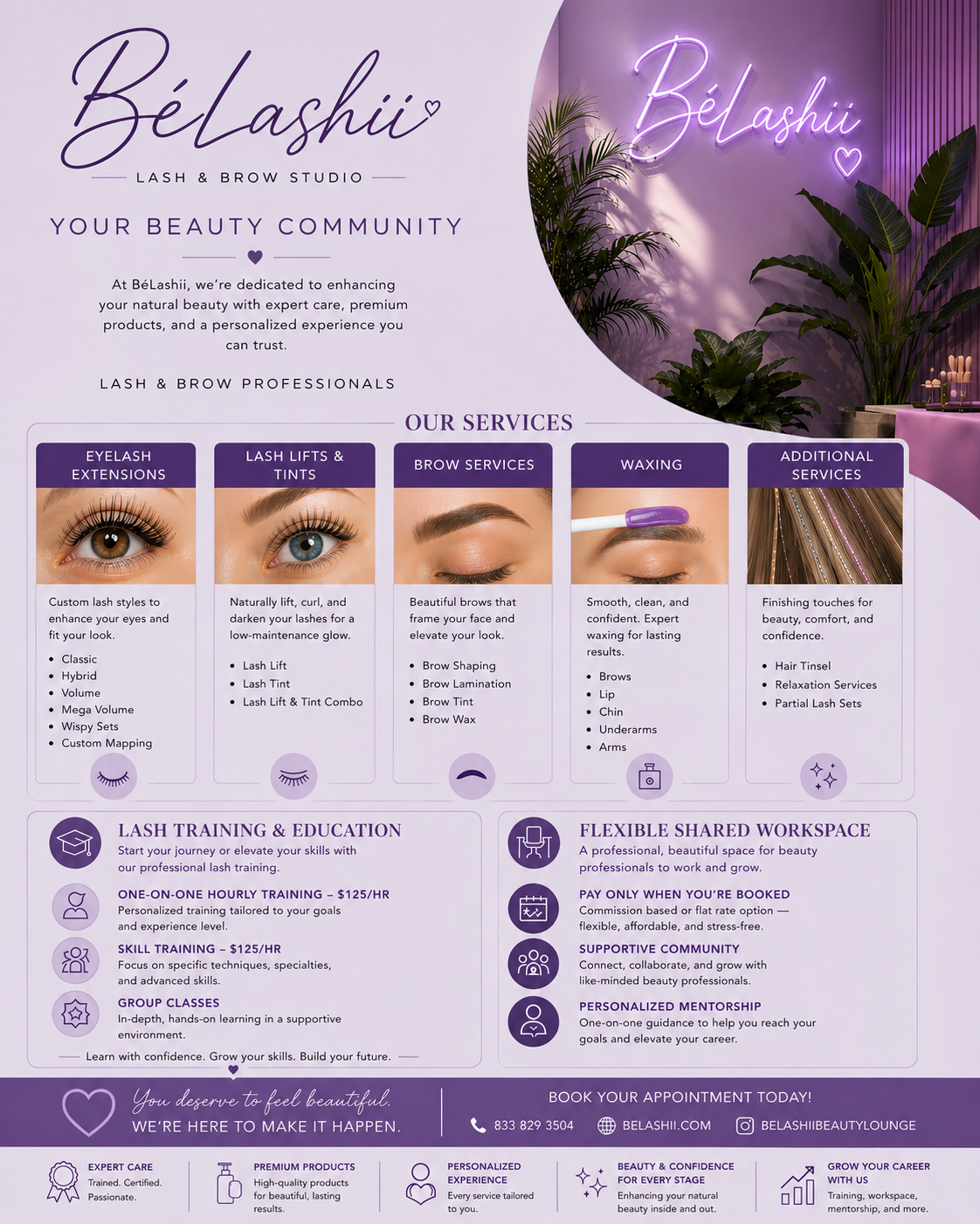 belashii lash and brow studio services