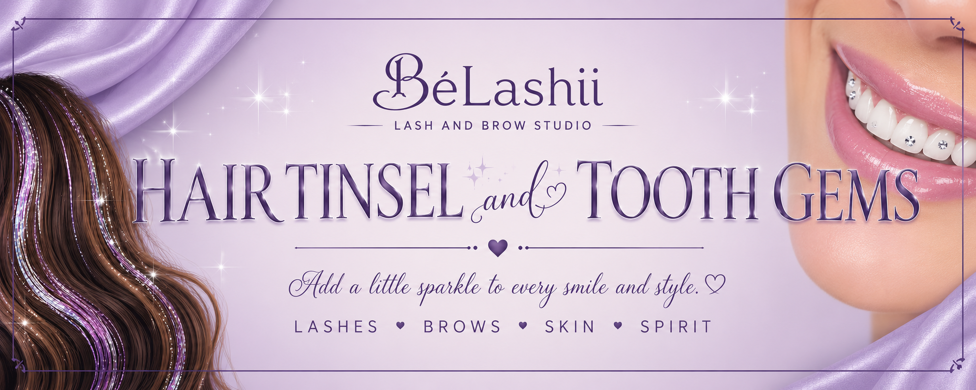 HAIR TINSEL TOOTH GEM BANNER