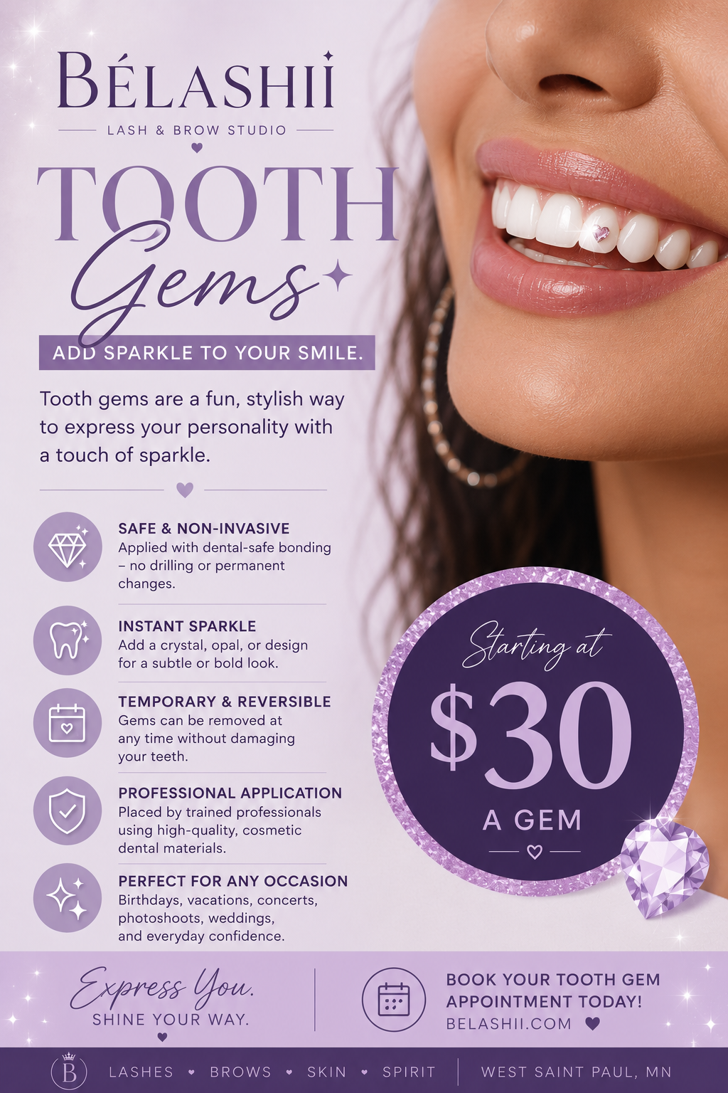 HAIR TINSEL TOOTH GEMS AT BELASHII LASH AND BROW STUDIO